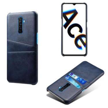 Imagem de Capas Compatível com OPPO X2 PRO,tampa protetora de couro falso,design de saco de cartão com 2 fendas de cartão atrás,proteção anti-impressão digital e anti-gota-Blue