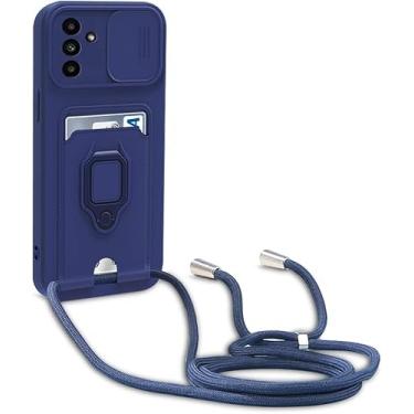 Imagem de Esakycn Capa com alça transversal para Samsung Galaxy S24 FE com suporte de cartão com anel magnético, cordão ajustável, capa protetora de silicone à prova de choque para Samsung Galaxy S24 FE de 6,7