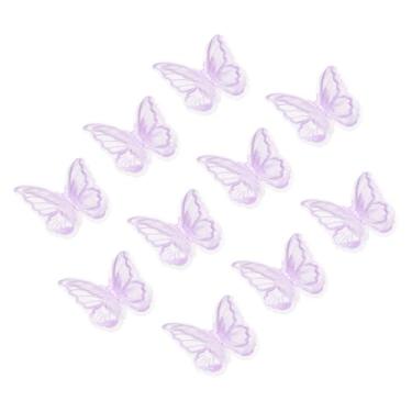 Imagem de PATIKIL 10 enfeites de apliques de borboleta, 6 cm de camada dupla de renda de organza e borboleta costurados em apliques para casamento, noiva, roupas, roupas, chapéu, cortina, roxo