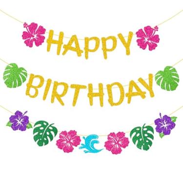 Imagem de Decorações de festa de aniversário havaianas, 3 peças de hibisco tropical e folha de palmeira, artigos de festa de verão Luau para crianças ou adultos