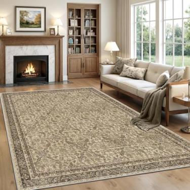 Imagem de Rugland Tapetes de área de 15 x 23 cm – Tapete lavável resistente a manchas, tapetes antiderrapantes para sala de estar, tapetes tribais vintage (Vintage01-Brown, 1,88 x 2,5 m)