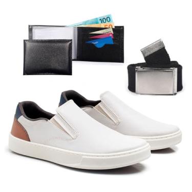 Imagem de Kit Tenis Casual Iate Masculino Com Carteira Resistente Sapatenis Confortavel Leve Macio Dia A Dia Slip On (Cinza, BR, Adulto, Numérico, 40)