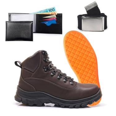 Imagem de Kit Bota Adventure Masculina Com Carteira Cinto Palilha Gel Trilha Tracking Confortavel Resistente (Café, BR, Adulto, Numérico, 41)