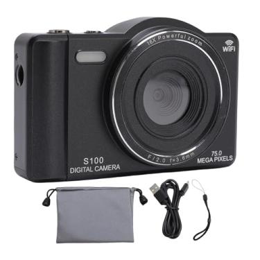 Imagem de Zyyini Câmera Digital 4K para Fotografia, Câmera de Vídeo VLOG de 75MP UHD WiFi Com Zoom Digital 16x, Tela de Toque de 2,8 Polegadas, Selfie de Lente Dupla, Construída Em um Cartão de (32 GB)