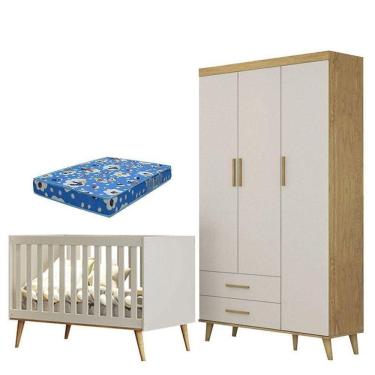 Imagem de Berço Americano E Guarda Roupa Infantil Ludmila Off White Bétula Com Colchão Ortobom - Carolina Baby