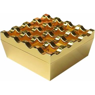 Imagem de Quadrado De Metal Criativo De 16 Furos Com Cinzeiro De Tampa Cinzeiro Vintage Fosco Grande, Black