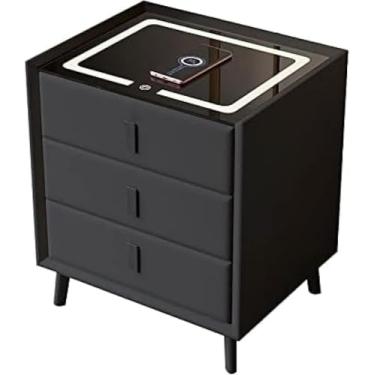 Imagem de Mesa De Cabeceira Inteligente Com 3 Gavetas Smart Led Mesa De Cabeceira De Couro Regulável Com Carregamento Sem Fio Desbloqueio De Impressão Digital E Estéreo Para Quarto Sa, A, 45x40x59cm