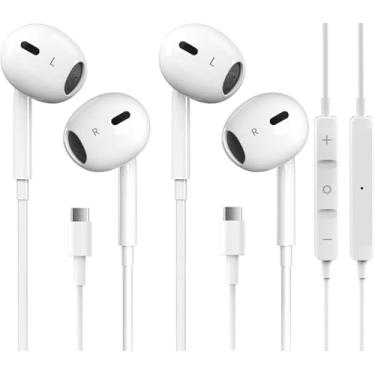 Imagem de 2 unidades de fones de ouvido USB C para iPhone 16/15 com microfone e controle de volume HiFi estéreo tipo C para Galaxy S23/S22/S21/S20/Ultra Note 10/20, para iPad Pro Pixel 7/6/6a/5/4 OnePlus 9 8