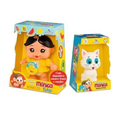 Imagem de Kit Mascote Turma da Monica Baby Magali + Gatinho Mingau Fala Frases Adijomar Brinquedos
