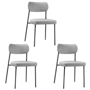 Imagem de Kit 3 Cadeiras para Sala de Jantar Tecido Linho Design Aço Carbono Lav