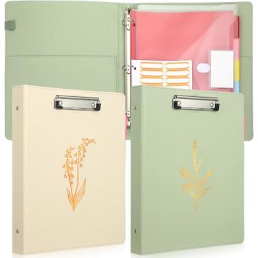 Imagem de Honoson 2 conjuntos de fichários de 3 anéis com prancheta, organizador de fichários de 33 cm × 26 cm, com 5 compartimentos, divisórias de plástico e divisórias para escola, escritório