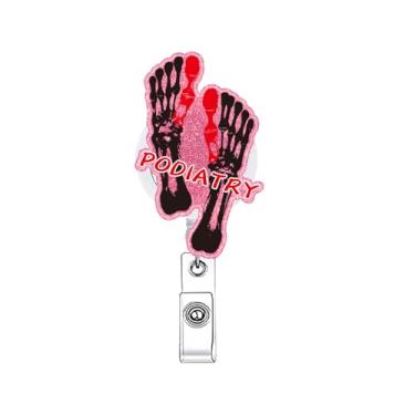 Imagem de Carretel de crachá de esqueleto de podologia retrátil radiologia tecnologia de raio X engraçado suporte de crachá de enfermagem bonito estudante assistente médico RN MA CNA escritório estudante saúde