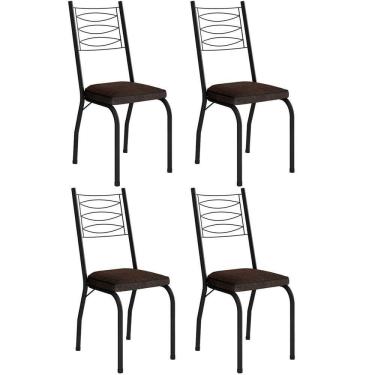 Imagem de Kit 4 Cadeiras Aço Carbono Tubular Metálica Acabamento D-25 Luana Preto-imbuia
