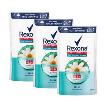 Imagem de Kit 3 Sabonete Líquido Rexona Antibacterial Fresh Refil com 200ml
