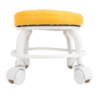 Imagem de Phefop Cadeira de Rolos Baixos Com Fezes de Giro Com Rodas Mudo de 9,84 "de Altura, Capacidade de 300 Lb, para Escritório Em Casa e Garagem, Material de Couro PU (ORANGE)