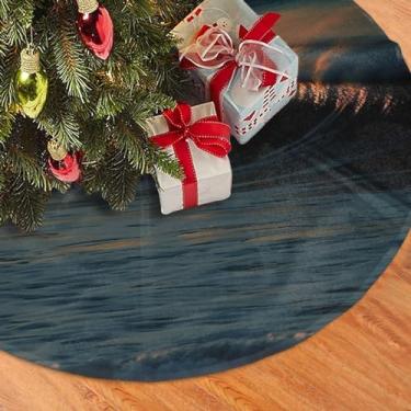 Imagem de Saia de árvore de Natal macia de pelúcia para árvore de Natal 91 cm com ondas ao anoitecer, decoração de casa de fazenda, saia de árvore de Natal para ano novo