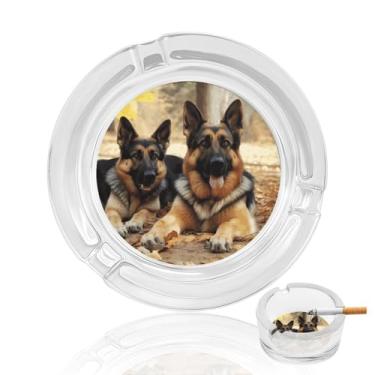 Imagem de Cinzeiro de vidro de cristal para cães pastor alemão, cinzeiro redondo de vidro resistente para fumar cinzeiro portátil decorativo moderno para uso em casa, escritório, interior, exterior, pátio