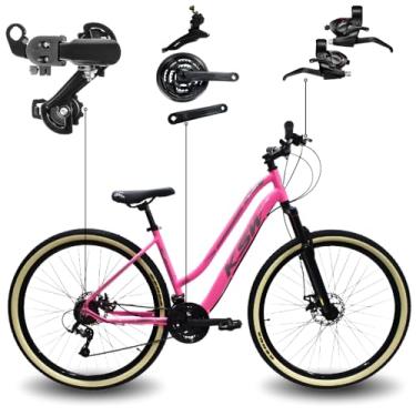 Imagem de Bicicleta KSW Sunny Feminina em Aluminio Aro 29 Rebaixada Retro 21 Marcha Relação 3x7com Freio a Disco e Suspensão de 80mm (Rosa Neon, 15) (Rosa Chiclete, 15)