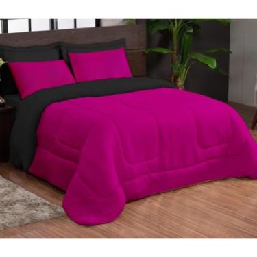 Imagem de Kit Edredom Casal 3 Peças Dupla Face com Fronhas – Macio e Econômico para o Frio(gratidão pink preto)