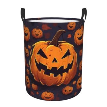 Imagem de Cesta de lavanderia de abóbora de Halloween, dobrável, impermeável, cesto de armazenamento de roupas com alças, pano Oxford, organizador de brinquedos, cesta para banheiro, lavanderia, quarto, médio