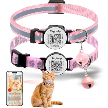 Imagem de TAGHELP Coleira reflexiva para gatos com código QR Smart ID e sinos, pacote com 2 coleiras ajustáveis de 19 a 30 cm (rosa)