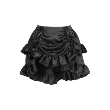 Imagem de Daisy corsets Minissaia feminina de cetim preto com cordão Bustle Western Cowgirl Fashion Costume Halloween, Preto, 25-30