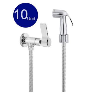 Imagem de Kit 10 Ducha Higiênica Completa Registro Volta Ducha De Mão Cromada - 