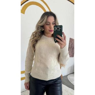 Imagem de Blusa de Frio Feminina em Tricot Grosso Texturizada com Tranças Moda I
