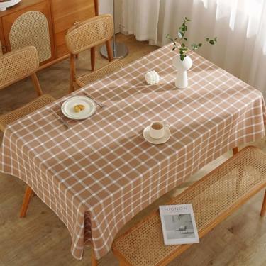 Imagem de KAIJIE Toalha de mesa de linho waffle para mesas retangulares, toalha de mesa sem rugas, capa de mesa decorativa para cozinha, jantar, festa de chá, casa, Natal 140 x 140 cm, cor café