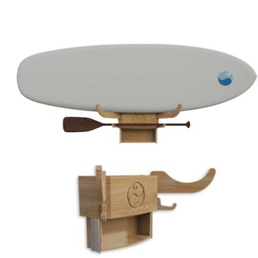Imagem de Living in Sunshine Rack LISS The Solo – Suporte de prancha de surf para montagem na parede com gaveta de armazenamento e ganchos – Serve para shortboards, longboards, SUPs – Suporte de prancha de