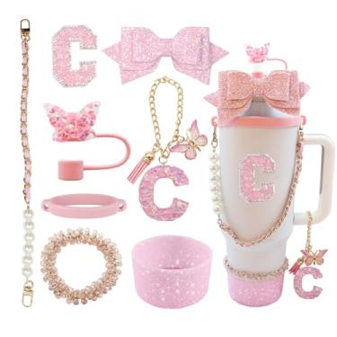 Imagem de Conjunto de acessórios de copo de 8 peças para copo Stanley 30 e 1,2 l com alça, incluindo topo de palha, bota, alça de alça de garrafa de água, decoração de arco de palha, pulseiras, pingente de