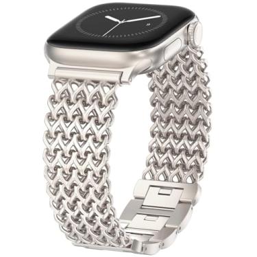 Imagem de WINGLE Pulseira feminina de aço inoxidável compatível com Apple Watch 9, 8, 7, 6, 5, 4, 3, 2 e 1, série 11/10, 46 mm, 45 mm, 44 mm e 41 mm, SE 3/2/1, Starlight