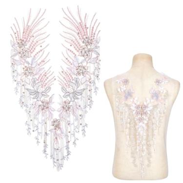 Imagem de NBEADS 2 peças, 2 estilos de apliques costurados com contas de flores, bordados costurados em tule remendos de renda para vestido de casamento, acessórios de roupas, rosa