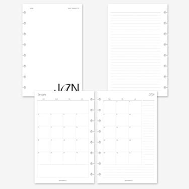 Imagem de MAY PAPER CO. Recarga de agenda mensal 2026 de meia carta com anotações, agenda mensal em duas páginas para caderno de 8 discos Levenger Circa Junior, Arc by Staples, TUL Junior 14 x 21 (meses