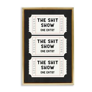 Imagem de Stupell Industries Sh*t Show Bathroom Tickets Gold Framed Floater Canvas Wall Art Design por Lettered and Lined, 78 x 53 cm