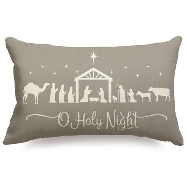 Imagem de JXZYGMD Capas de almofada cinza de Natal 30,5 x 50,8 cm Merry Christmas Cross Joy Oh Holy Night Capas de almofada decorativas para sofá, decoração de casa de inverno