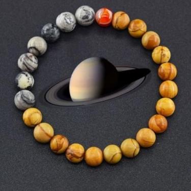 Imagem de Castrap Sistema Solar Pulseira Planeta Para Mulheres Homens, Pulseira Frisada De Pedra Natural De 8mm Feita À Mão, Universo Galáxia Oito Planetas Jóias Guardião (Saturno)