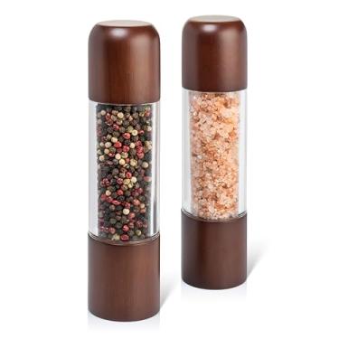 Imagem de Conjunto de moedor de sal e pimenta - Moedores de sal e pimenta de acrílico - Moedor de sal e pimenta de madeira recarregável, conjunto de 20 cm