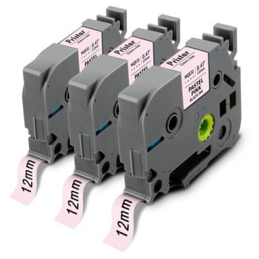 Imagem de Fita de etiqueta Pristar compatível com Brother P Touch 12 mm rosa