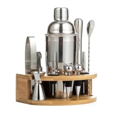 Imagem de ZZTWER Kit de bartender, conjunto de coqueteleiras de aço inoxidável de 12 peças, kit de coqueteleira, conjunto de ferramentas de coqueteleira com bandeja de bambu para misturar bebidas, bar, bar e