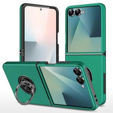Imagem de HAOMRIYL Capa à prova de choque para Samsung Galaxy Z Flip 7, suporte de anel giratório de 360°, suporte fino, capa de sucção magnética para veículos, verde, flip 7