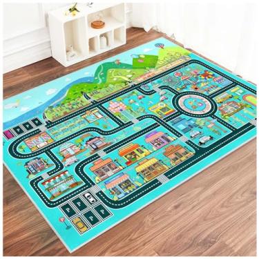 Imagem de Fuzorise Tapete de carro infantil, tapete de estrada urbana para sala de jogos, quarto, meninos e meninas, adequado para crianças e crianças, educação e sala de aula.