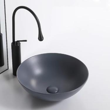 Imagem de Pia De Vaso De Banheiro De Cerâmica Mini Lavatório De Bancada Redondo Fácil De Instalar Bacia De Arte Pia De Limpeza Fácil Para Banheiro Banheiro De Hóspedes Restaurante, C, 42x42x14cm