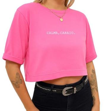 Imagem de Cropped Algodão Curto Feminino Estampado Calma Caraio 240 T-shirt Curt