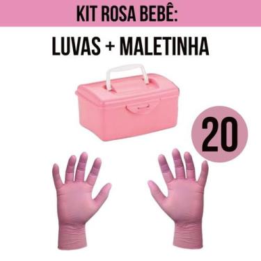 Imagem de Luva Nitrílica P e M Sem Pó Talge, 20 luvas rosa + maletinha, P