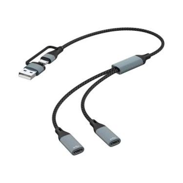 Imagem de Hub USB Tipo C 3 Em 2 Portas Adaptador De Transferência De Dados E Car