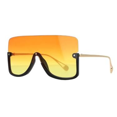 Imagem de Óculos de sol grandes com lente única, meia armação, moda masculina e feminina, óculos UV400, amarelo, BH01