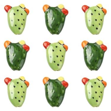 Imagem de UR URLIFEHALL 10 peças, 2 cores, lindas contas de porcelana de cacto feitas à mão, contas de plantas tropicais do deserto para pulseira, colar, joias, artesanato, faça você mesmo