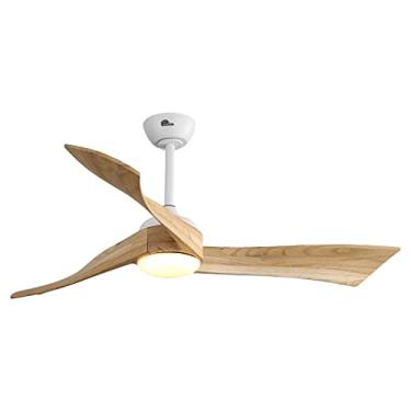 Imagem de Sofucor Ventilador de teto de madeira de 132 cm com controle remoto e luminoso, 3 lâminas reversíveis ventilador de teto com 6 velocidades, motor silencioso com 3 temporizadores