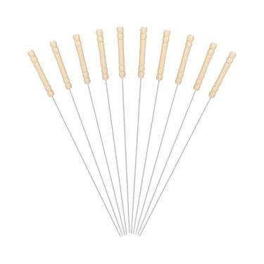 Imagem de Espetos De Aço Inoxidável De 30cm Para Churrasco, Utensílio De Madeira